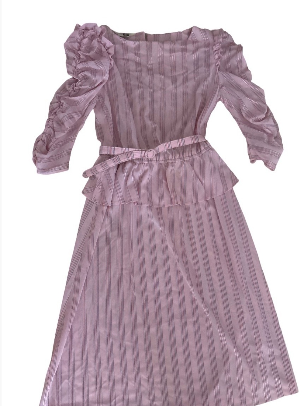 Sears Vintage Pink Striped Peplum Dress with Belt